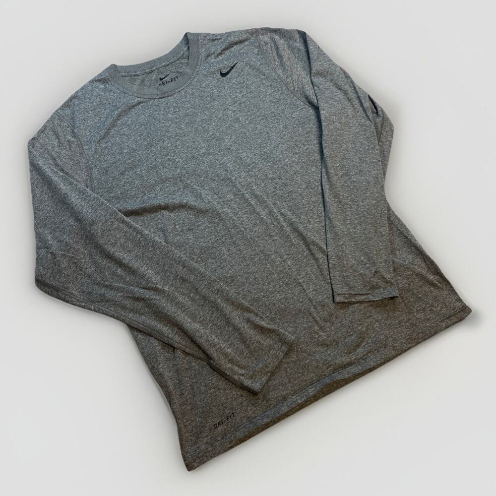 Men's Nike Dri Fit L/S Athletic Workout Shirt Large LG - Gray - Polyester